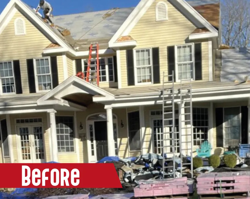 Before: Aging three-tab roof in Watertown — full architectural shingle replacement completed in one day.