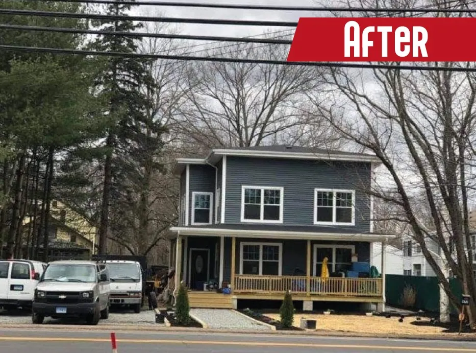 After: Wind-damaged roof in Middlebury — insurance-approved full replacement after wind uplift.